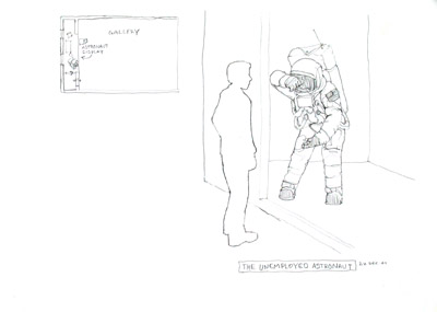 The Underemployed Astronauts, 2003, ink on paper, 9.5x13 ins (24x33 cm)