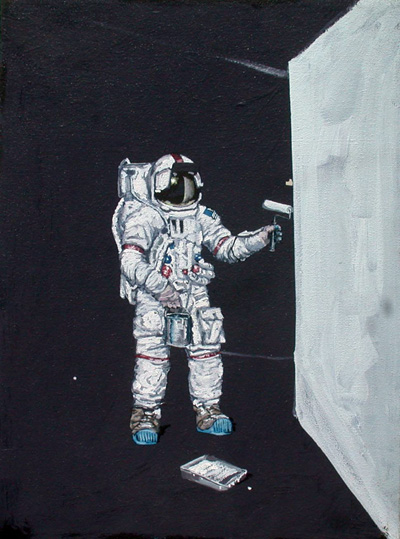 The Unemployed Astronaut (painting a wall), 2004, acrylic on canvas, 14x11 ins (35.5x29 cm)