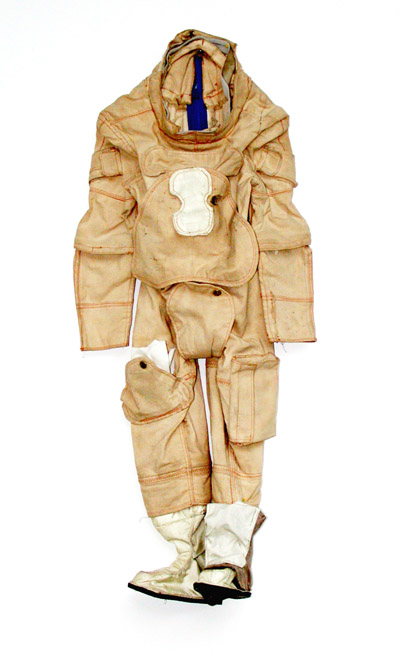 Unfinished Study For Half Scale Apollo Space Suit, 2003, stitched fabric, rubber, metal, plastic, 34 x 12 x 4 inches (86.4 x 30.5 x 10.2 cm)
