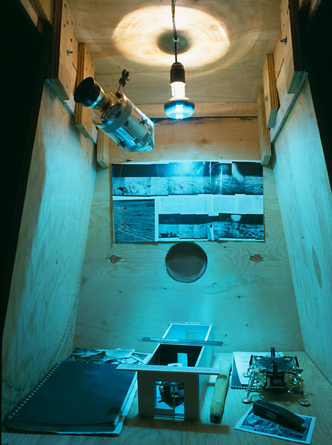 Lunar Excursion Module interior, Galleria Franco Noero, Turin Italy, 2000, with models of Apollo spacecraft and the gallery.